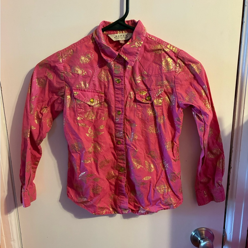 Roper Pink and Gold Kids Western Shirt - Picture 1 of 4